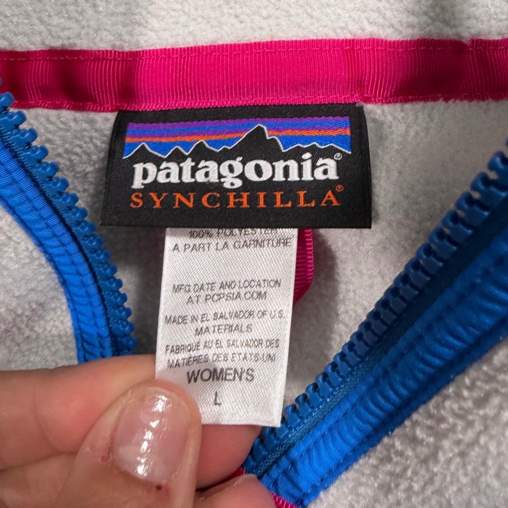 Patagonia Synchilla Fleece Full Zip Jacket Grey White Blue Pink Womens Large - Picture 2 of 6
